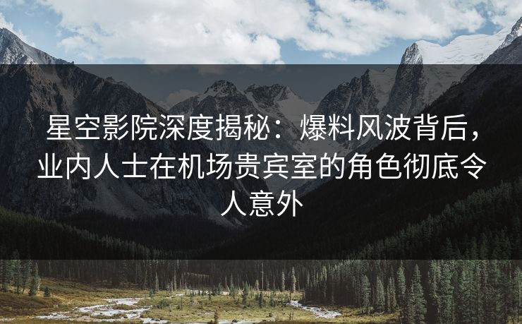 星空影院深度揭秘：爆料风波背后，业内人士在机场贵宾室的角色彻底令人意外