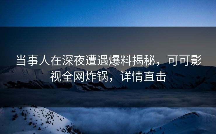 当事人在深夜遭遇爆料揭秘，可可影视全网炸锅，详情直击